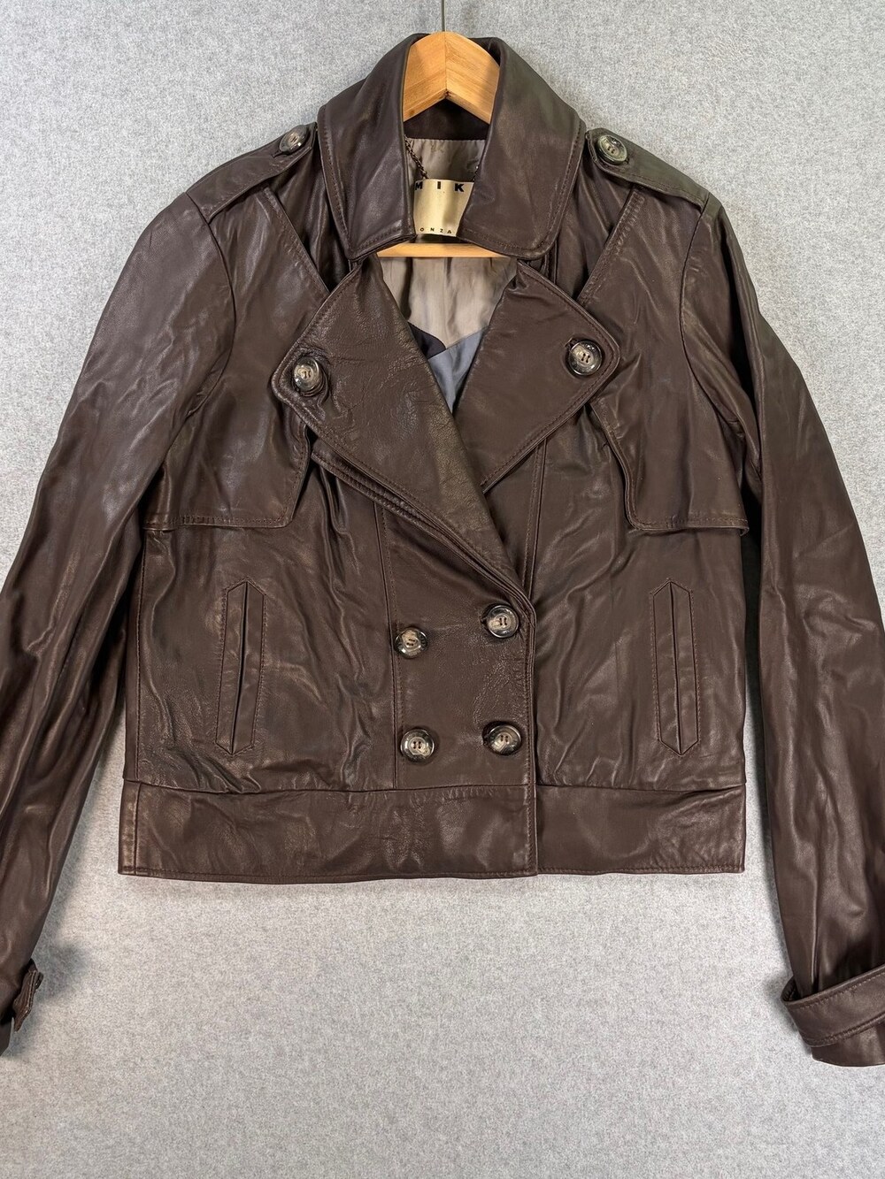 Mike Gonzalez Leather Jacket Double-Breasted Brown Women's Size Large